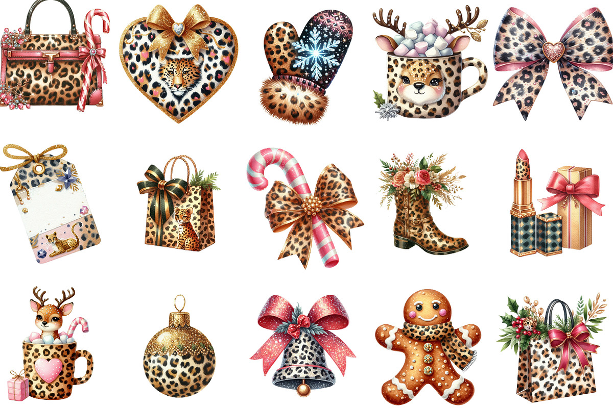 Glitter Leopard Christmas Clipart, an Illustration by Designking (Photo 3 of 5)