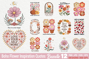 Boho Flowers with Quotes Bundle, an Illustration by Actual Pixel