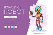 Romantic cartoon robot, Tshirt, PNG., an Animal Illustration by KENO Mascots (Thumbnail 1 of 6)