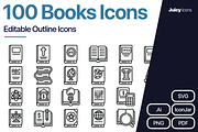 100 Books Line Vector Icons, an Outline Icon by Juicy Icons (Thumbnail 1 of 6)