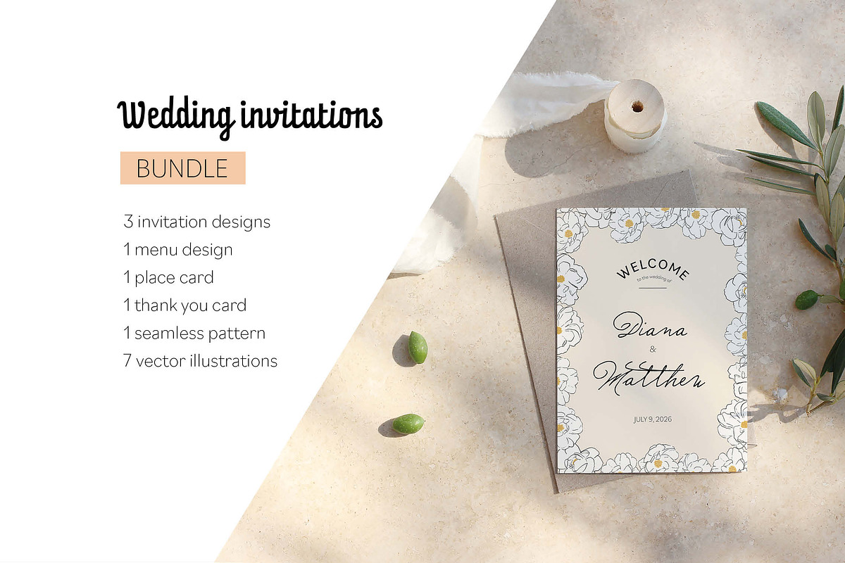Wedding invitations bundle, an Illustration by FiorenzaMarani (Photo 1 of 15)