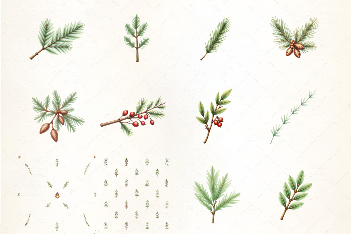 Winter Pine Branch Pattern Clipart, an Illustration by CrexoraLab (Photo 2 of 5)