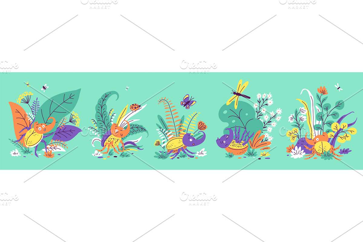 Cute Rhinoceros beetle on colorful, an Animal Illustration by Sabelskaya