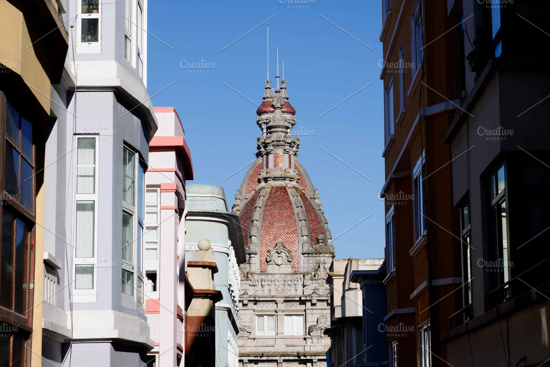 Historic rooftops and dome of the Municipal Palace in La Coruna,, an Architecture Photo by Bepslabor