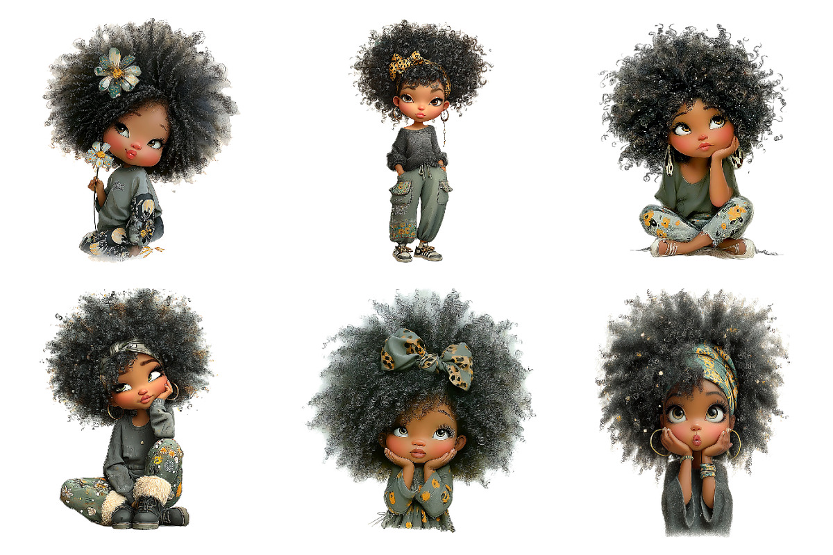 Whimsical black afro girl clipart, an Illustration by SinaCreation (Photo 5 of 11)