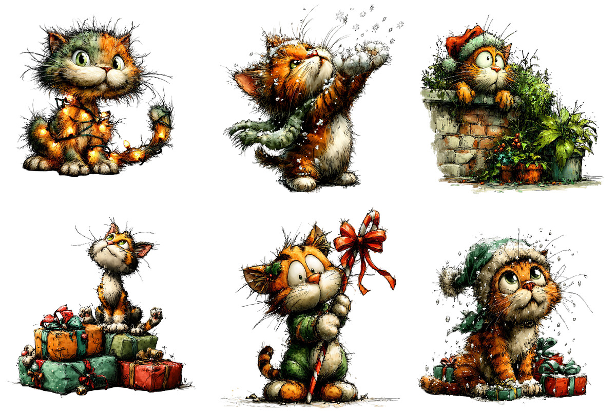 Watercolor Christmas Cat Clipart, an Illustration by CreationArt (Photo 5 of 5)