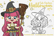 Cute cartoon Halloween witch girls, an Illustration by Azuzlikus (Thumbnail 1 of 4)