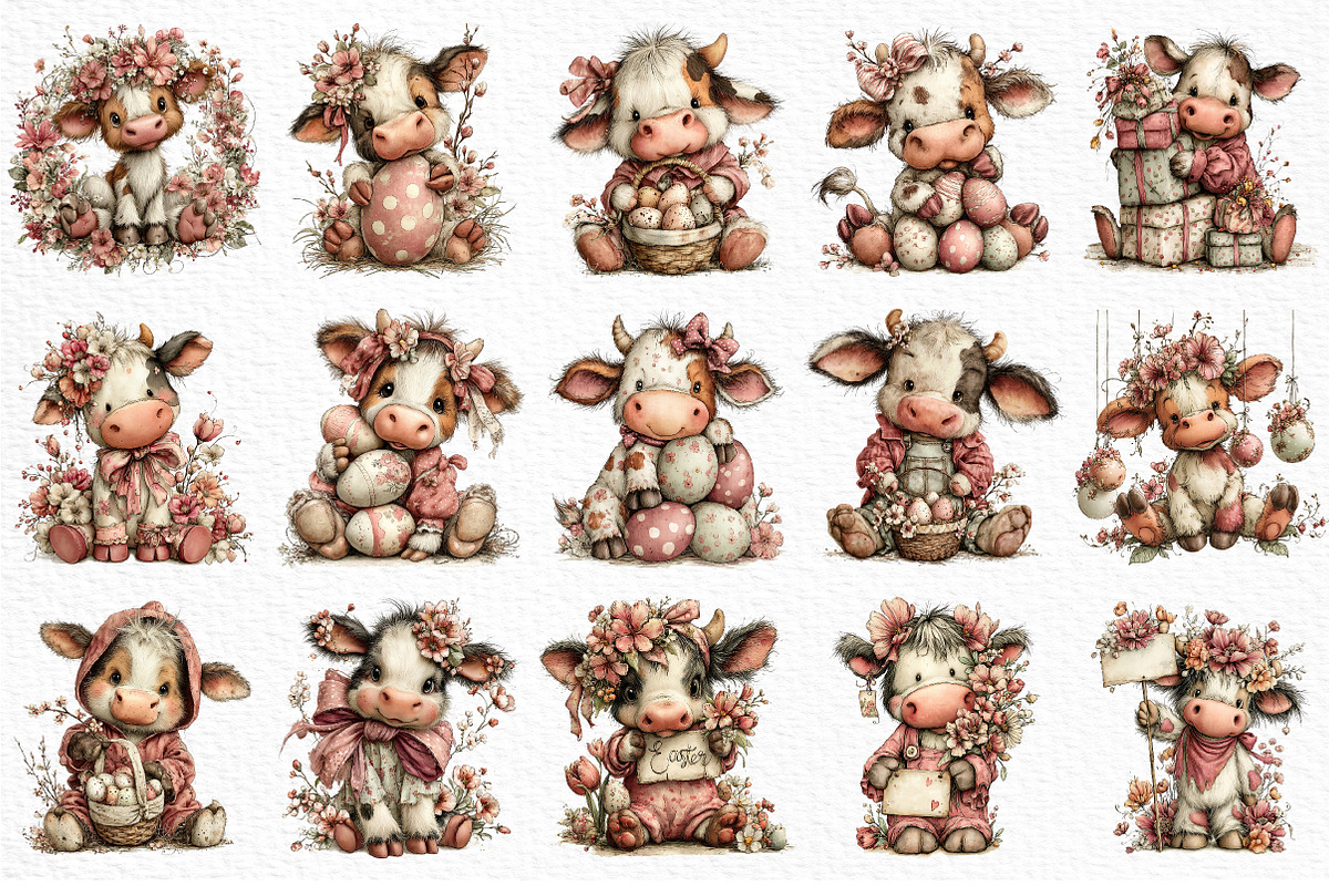 Whimsical Easter Cow Clipart Png, an Illustration by Craft Nest (Photo 6 of 11)