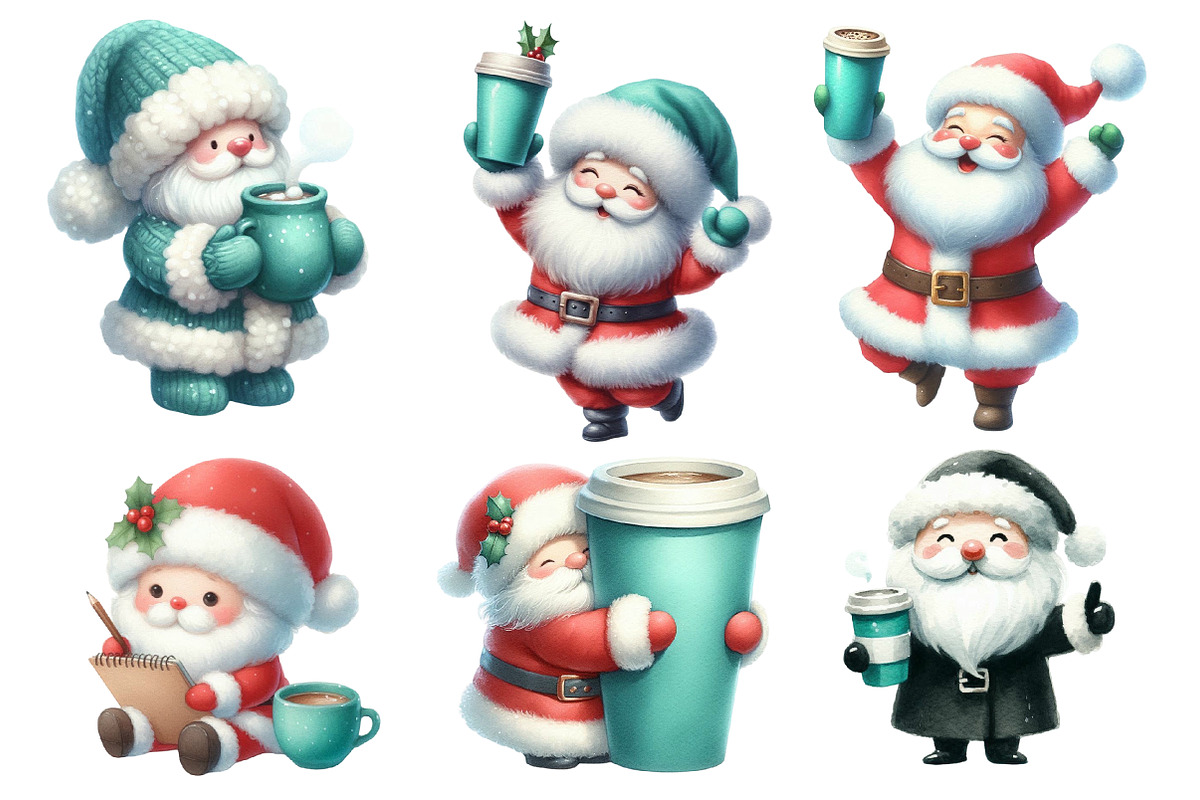 Whimsical Santa Claus & Coffee Clipa, an Illustration by Designworld (Photo 2 of 4)