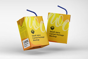 Small Juice Carton With Straw Mockup