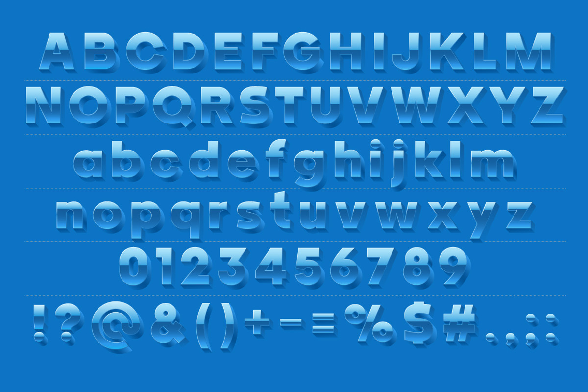 Vector alphabet of simple 3d letters preview 2