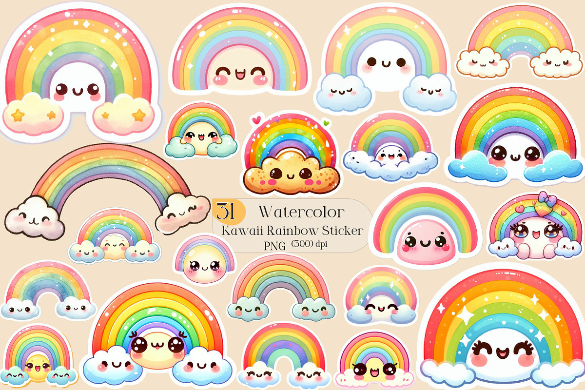 Kawaii Rainbow Stickers PNG, an Illustration by Creative Art (Photo 1 of 9)