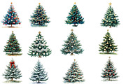 Vintage Christmas Trees Clipart, an Illustration by Designworld (Thumbnail 2 of 5)
