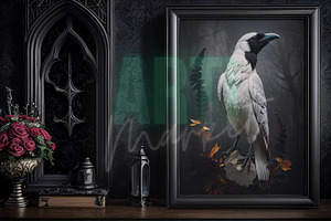 White Raven Gothic Digital Print