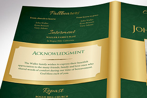 Green Gold Regal Funeral Program Wrd