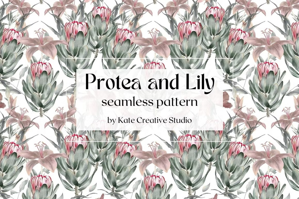 Watercolor flower pattern Protea, a Pattern Graphic by Kate Creative Studio (Photo 1 of 5)