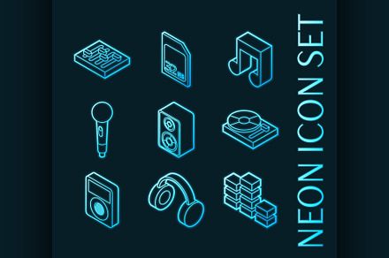 DJ set icons. Blue glowing neon