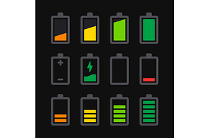 Battery Icons Set On Black