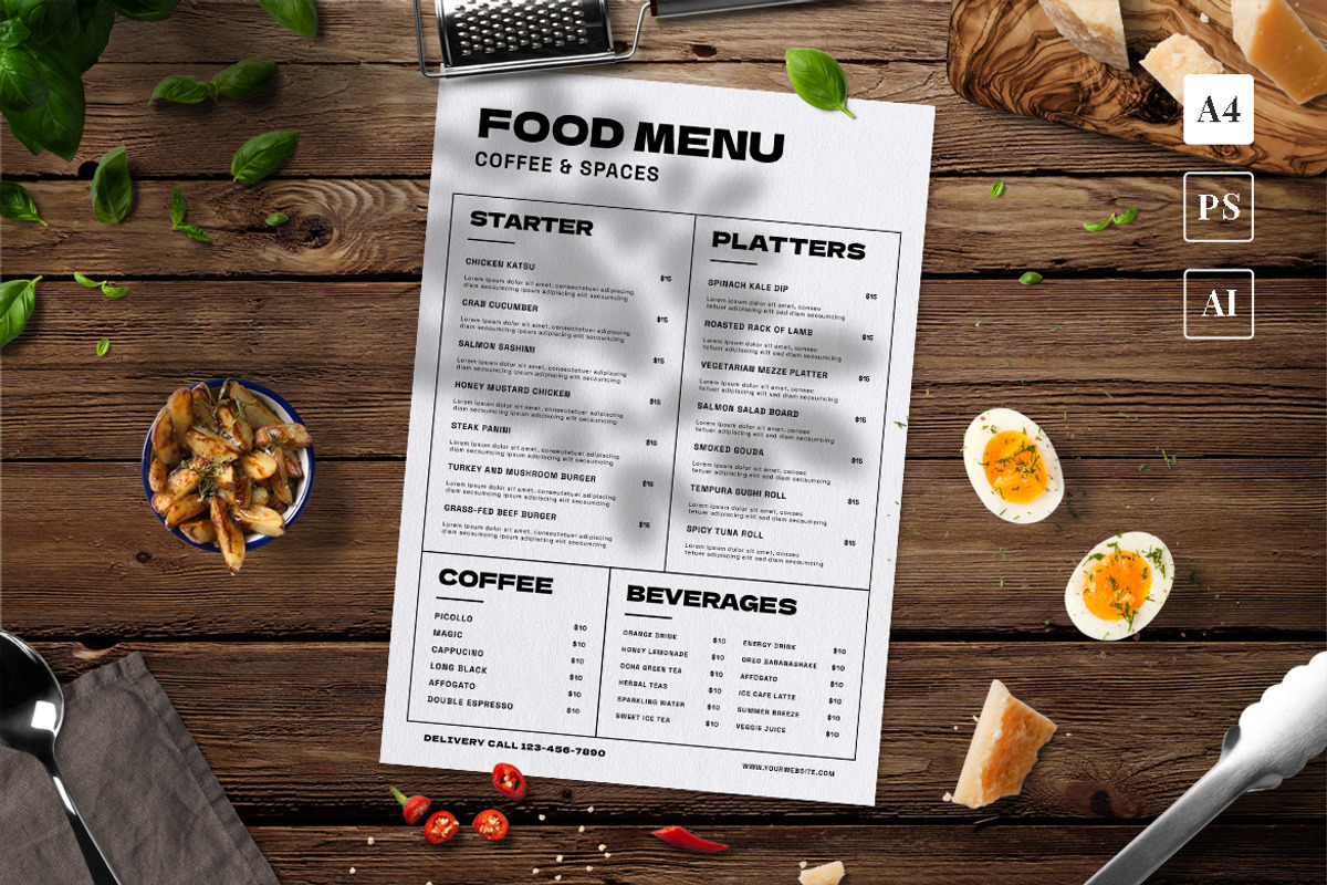 Simple Food Menu, a Print Template by The Savory Directors (Photo 1 of 3)