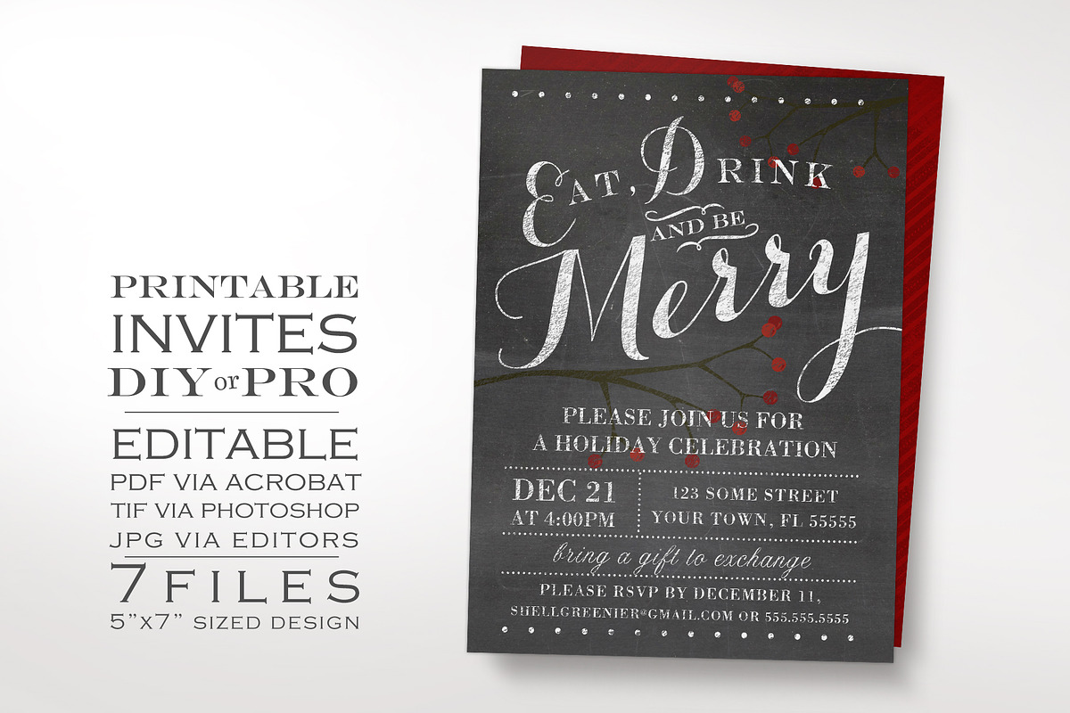 Christmas Invitation - Chalkboard, an Invitation Template by The Geekery Store