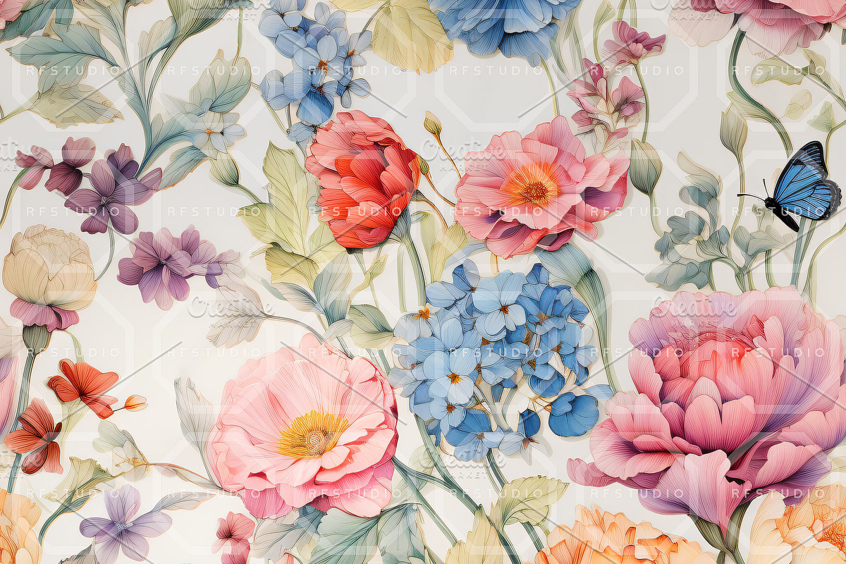 BLOSSOM FLIGHT. Seamless Pack, a Texture Illustration by RefinedFantasyStudio (Photo 4 of 9)