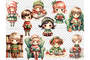 Christmas Cute Bookworm Clipart, a Person Illustration by GlamArtZhanna (Thumbnail 4 of 5)