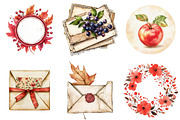 Red Vintage Fall Ephemera Clipart, an Illustration by Watercolor design (Thumbnail 4 of 5)