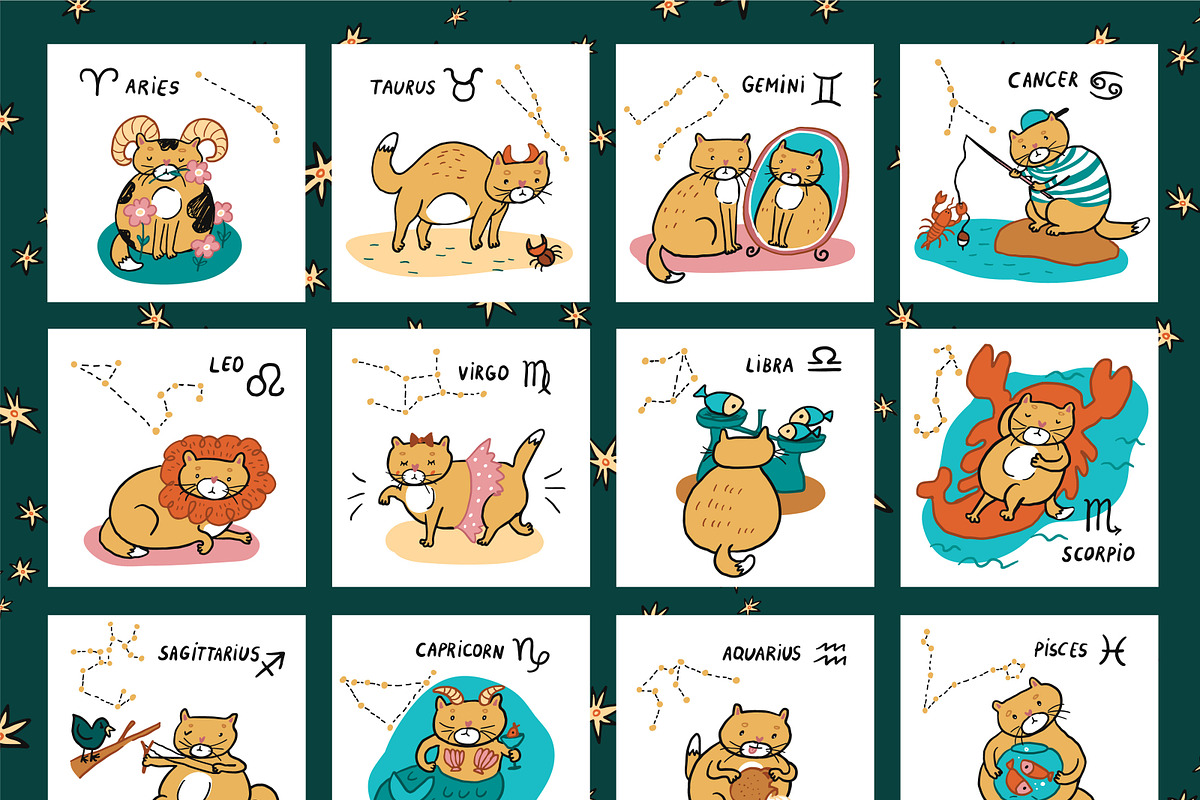 Zodiac Cats, an Animal Illustration by GooseFrol (Photo 2 of 8)