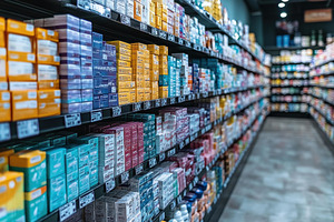Colorful rows of packaged products i, a Photo by Tanuart