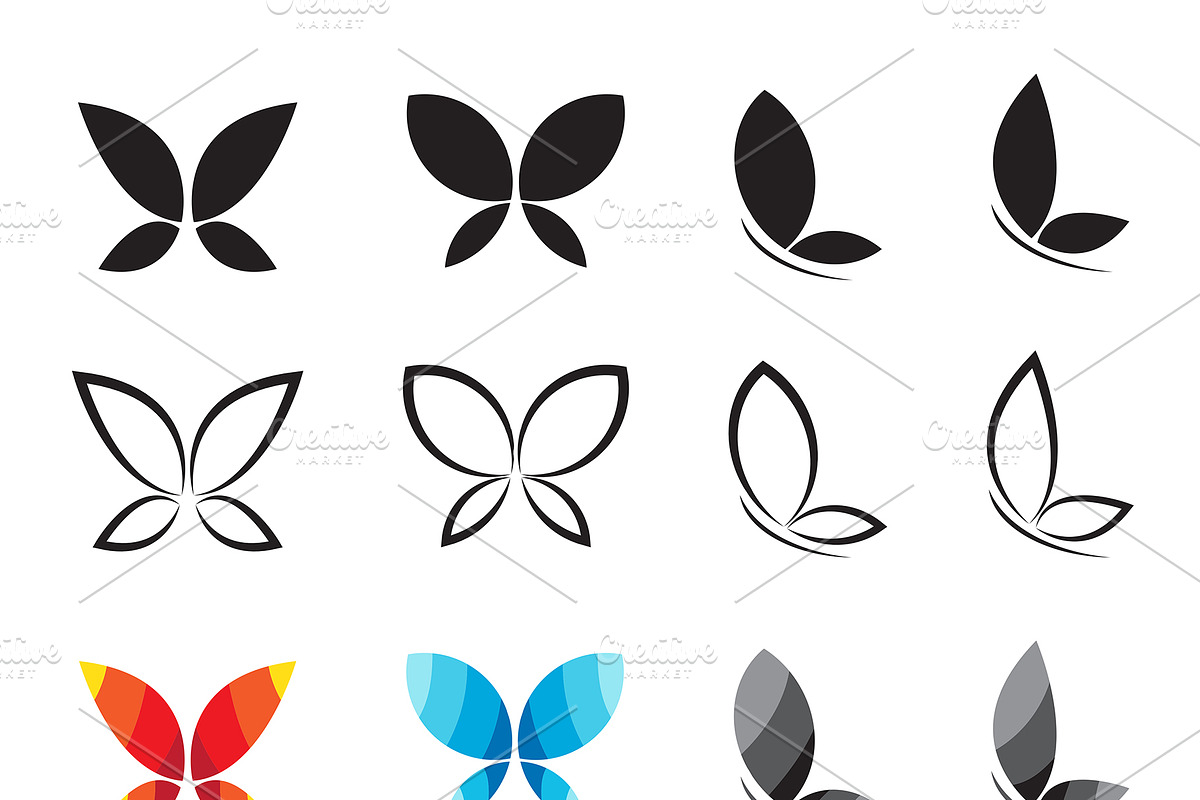 Vector group of butterfly. Insect., an Outline Icon by yod67