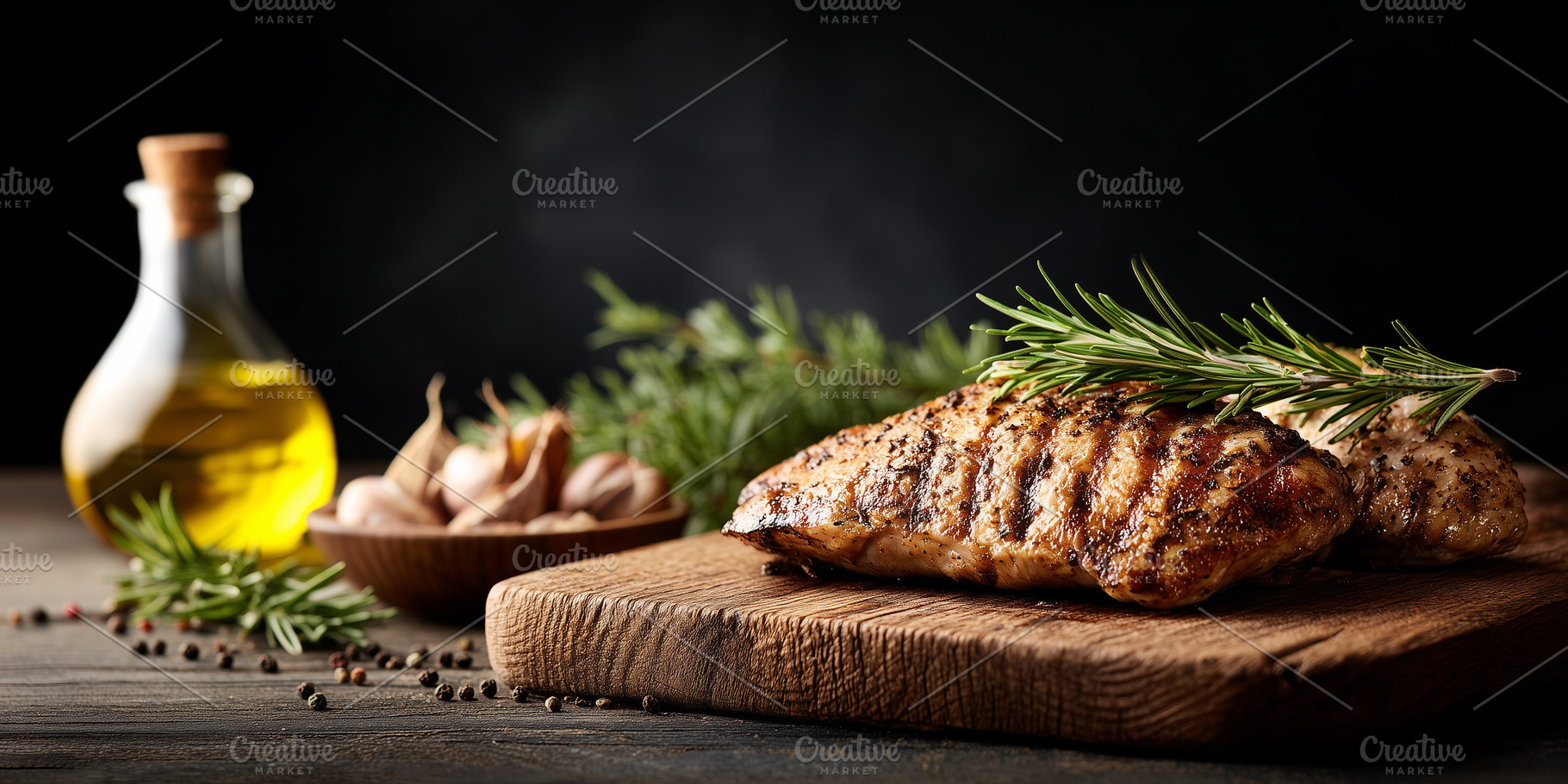 Juicy grilled steak garnished with, a Food & Drink Photo by MistyDay