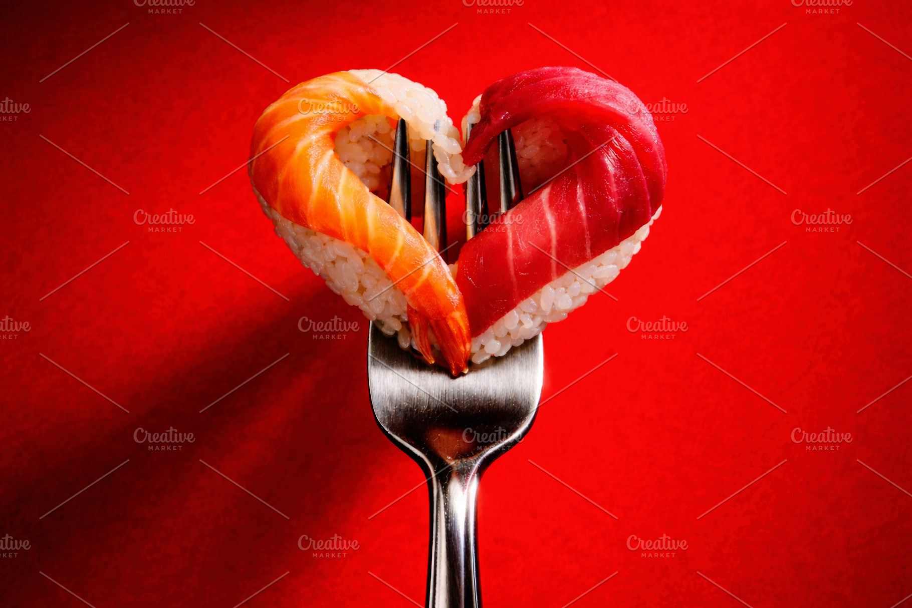 heart-shaped salmon and tuna nigiri, generative AI, a Photo by Nito