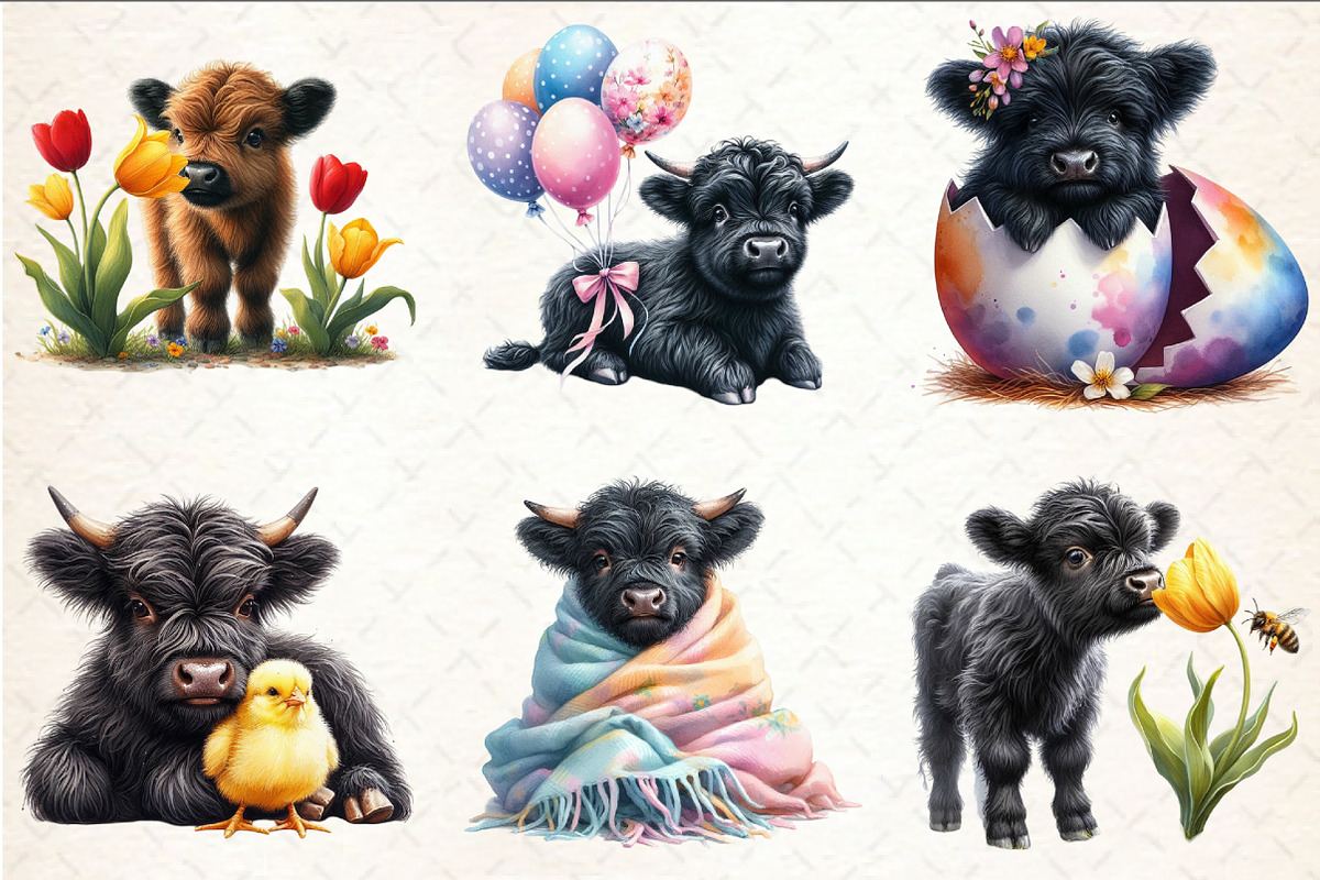 Easter Black Highland Cow Sublimatio, a Seasonal Illustration by Rose Art (Photo 2 of 4)