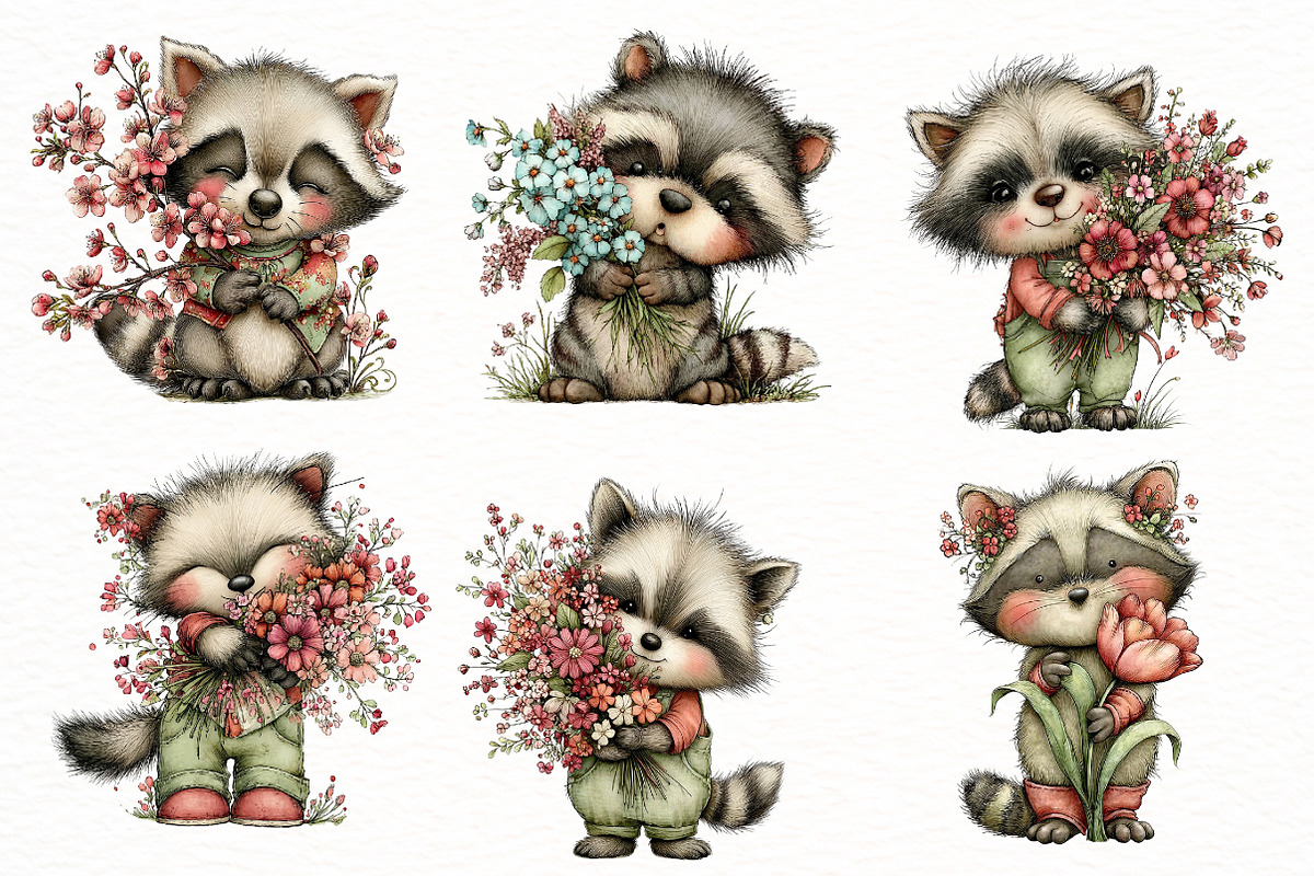Whimsical Spring Raccoon Clipart, an Illustration by Designworld (Photo 3 of 6)