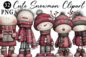 Christmas Cute Snowman Clipart, an Illustration by Daily.Designs