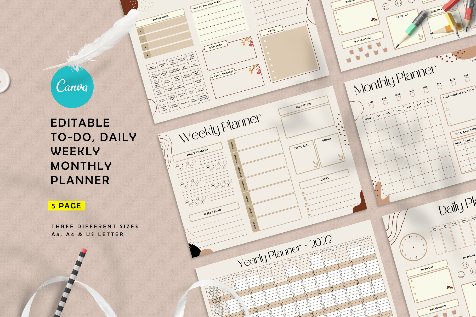 Daily Weekly Monthly Planner Pack, a Stationery Template by Amit Debnath