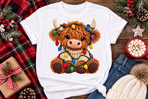 Knitted Christmas Highland Cow PNG