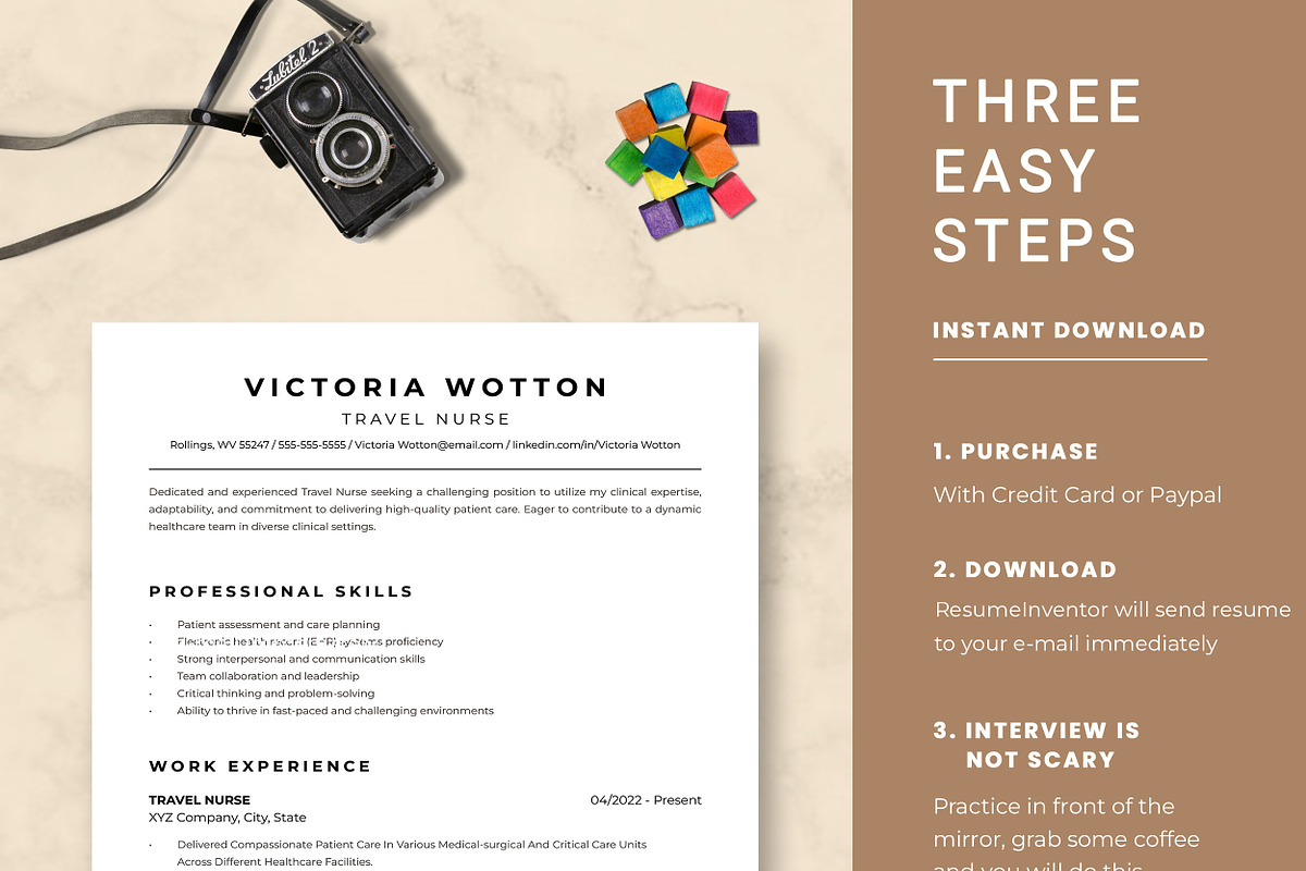 Travel Nurse Resume Template, a Resume Template by ResumeInventor (Photo 9 of 9)