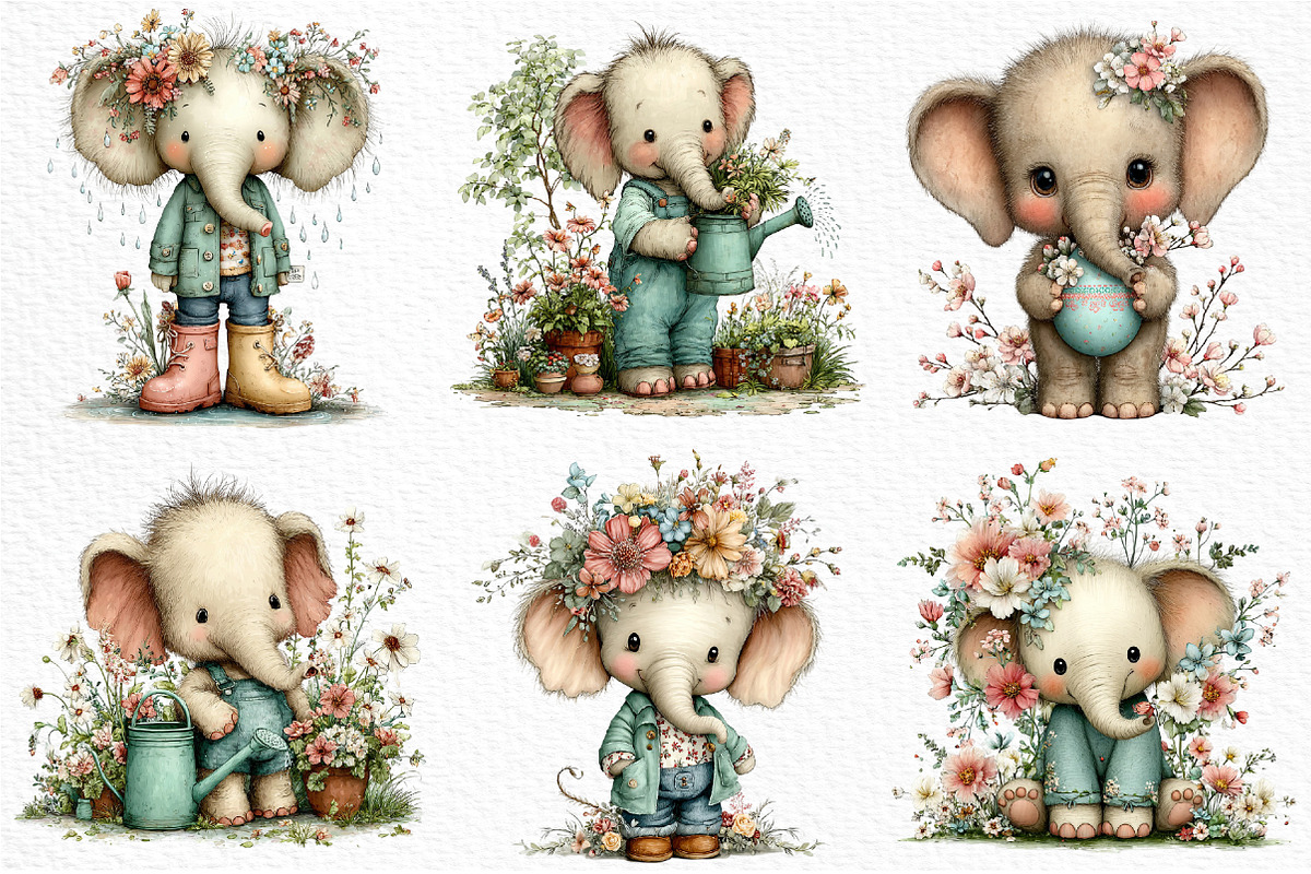 Baby Elephant in Spring Clipart Png, an Illustration by Craft Nest (Photo 5 of 11)
