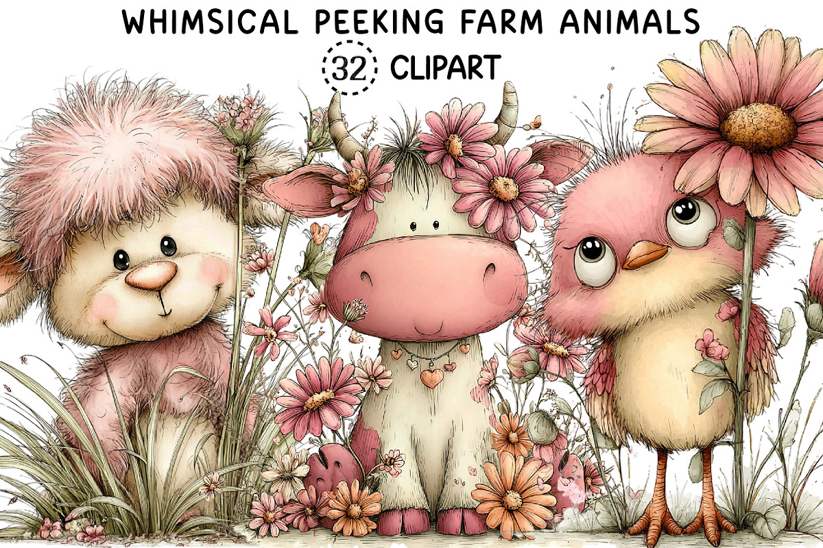 Whimsical Peeking Farm Animals, an Animal Illustration by Creative Art (Photo 1 of 8)