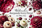 Burgundy & Ivory Floral Clipart, an Illustration by Dream Creation (Thumbnail 1 of 7)
