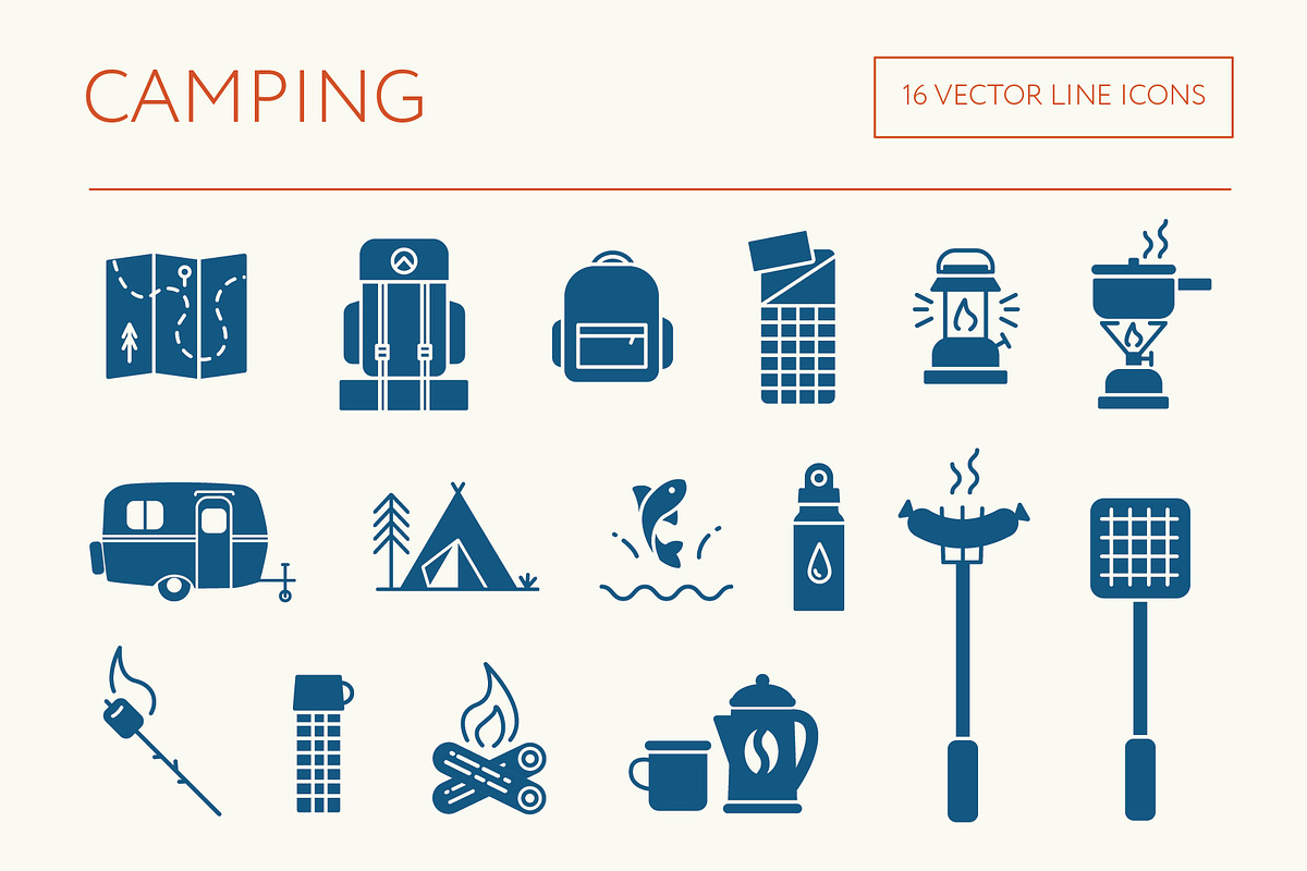 Camping line icons, an Outline Icon by the cabin supply co (Photo 2 of 4)