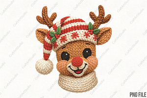 Yarn Crochet Christmas Reindeer PNG, an Illustration by CraftArtStudio