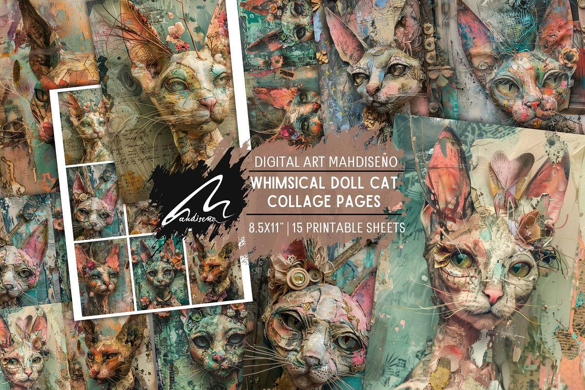 Whimsical Doll Cat Scrapbook Pages, an Animal Illustration by Digital Art Mahdiseño (Photo 1 of 10)