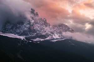Mountain sassolungo at sunset stock photo containing gardena and val
