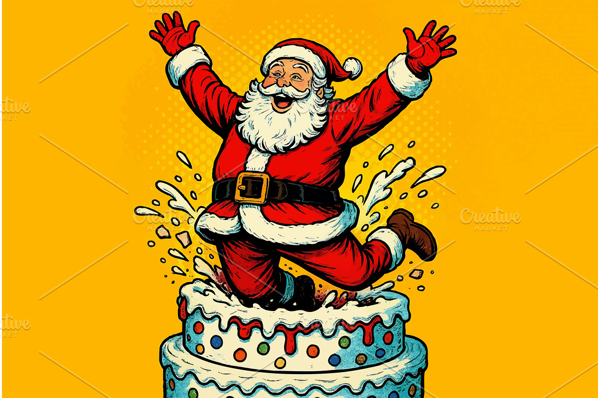 Santa Claus Jumping Out of Festive, an Illustration by AlexArt