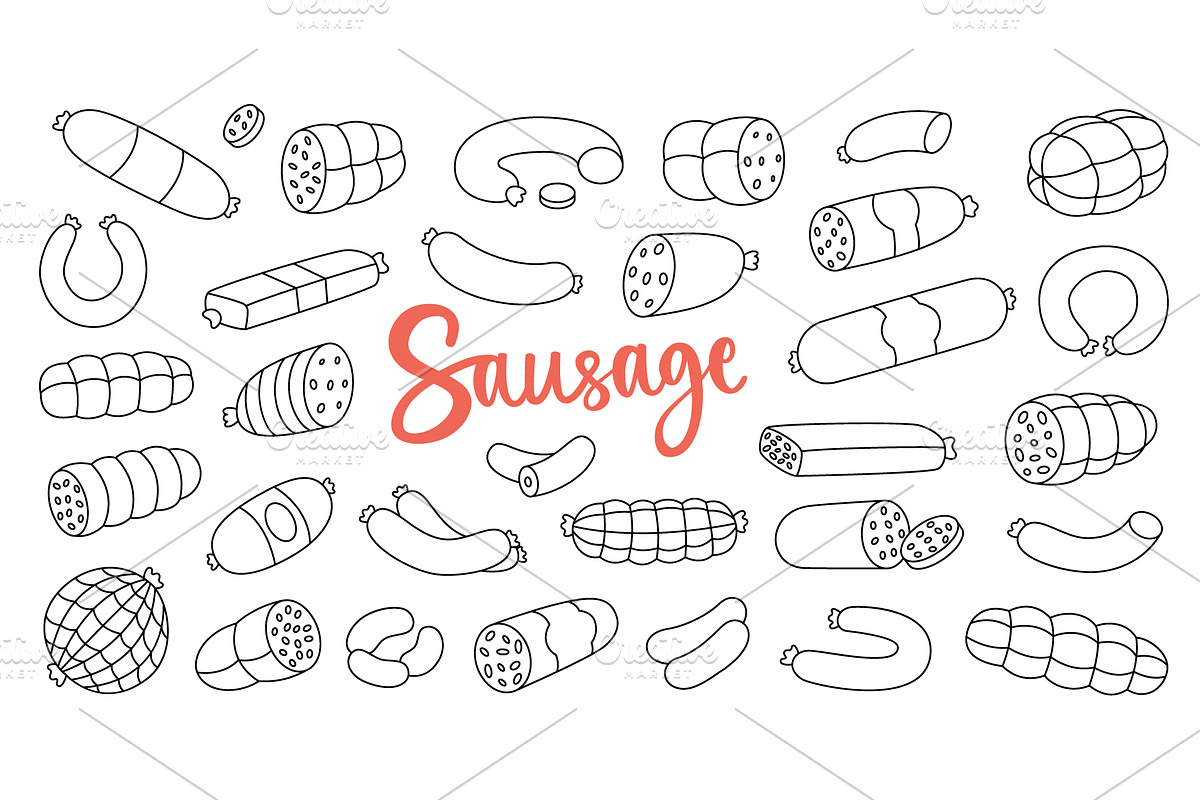 Sausages outline set. Semi-finished, a Food Illustration by GraphiShop