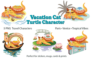 Vacation Cat Turtle Character PNG