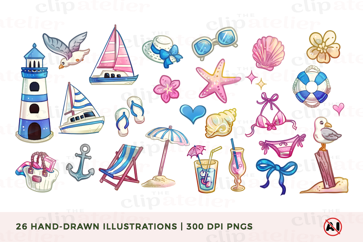 Coastal Beach Clipart, a Decorative Illustration by TheClipAtelier (Photo 2 of 3)