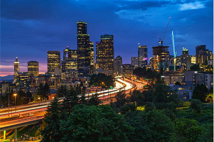 Seattle downtown skyline, with, an Architecture Photo by Nick Fox
